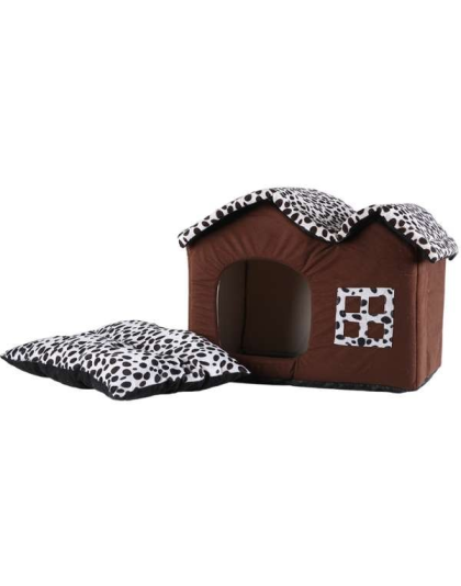 Brown White with Black Polka Dots - 101 Dalmatian Style Double Topped Dog House