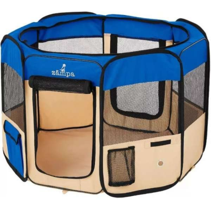 Blue - Zampa Portable Foldable Pet playpen Exercise Pen Kennel + Carrying Case - Extra Small (29"x29"x17")
