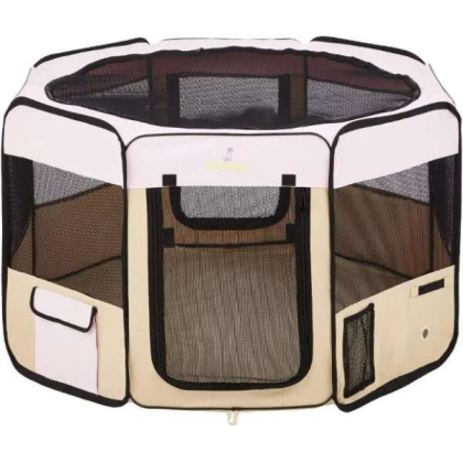 Pink - Zampa Portable Foldable Pet playpen Exercise Pen Kennel + Carrying Case - Extra Small (29"x29"x17")