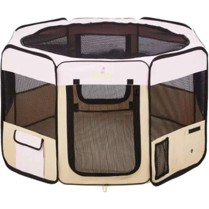 Pink - Zampa Portable Foldable Pet playpen Exercise Pen Kennel + Carrying Case - Large (61"x61"x30")