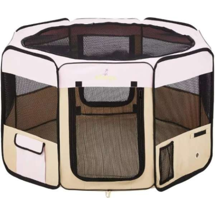 Pink - Zampa Portable Foldable Pet playpen Exercise Pen Kennel + Carrying Case - Small (36"x36"x24")