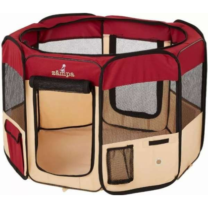 Red - Zampa Portable Foldable Pet playpen Exercise Pen Kennel + Carrying Case - Large (61"x61"x30")