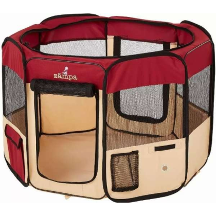 Red - Zampa Portable Foldable Pet playpen Exercise Pen Kennel + Carrying Case - Medium (45"x45"x24")