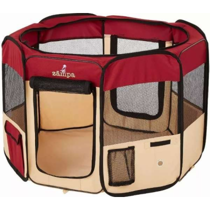 Red - Zampa Portable Foldable Pet playpen Exercise Pen Kennel + Carrying Case - Small (36"x36"x24")
