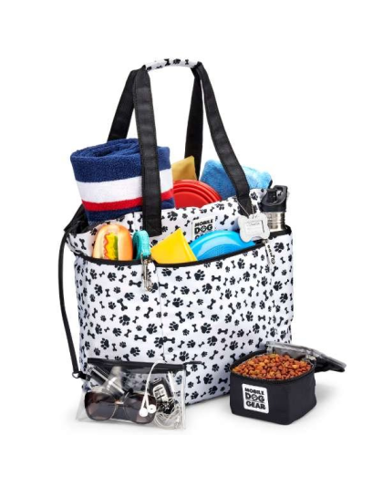 White with Black Paw Print - Mobile Dog Gear Dogssentials Tote Bag