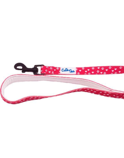 Paw Prints & Hearts Red - Cutie Ties Fun Design Dog Leash - Large