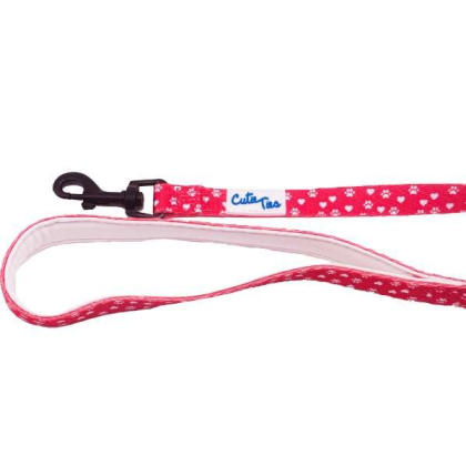 Paw Prints & Hearts Red - Cutie Ties Fun Design Dog Leash - Small