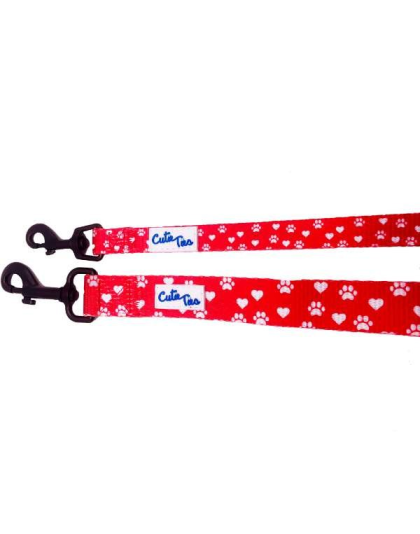 Paw Prints & Hearts Red - Cutie Ties Fun Design Dog Leash - Small