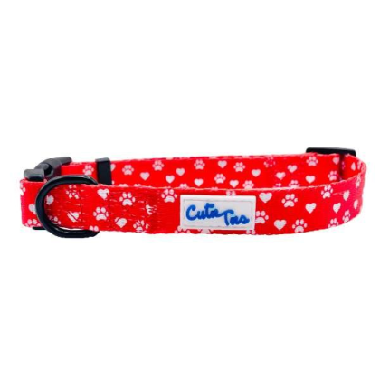 Paw Prints & Hearts Red - Cutie Ties Fun Design Dog Collar - Medium