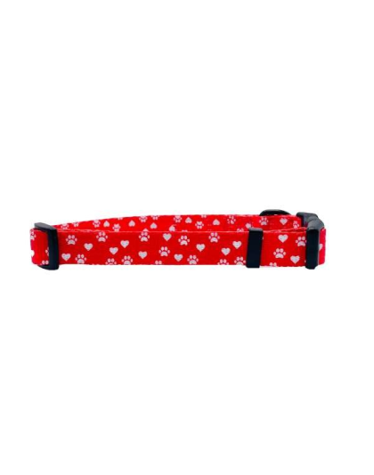 Paw Prints & Hearts Red - Cutie Ties Fun Design Dog Collar - Small