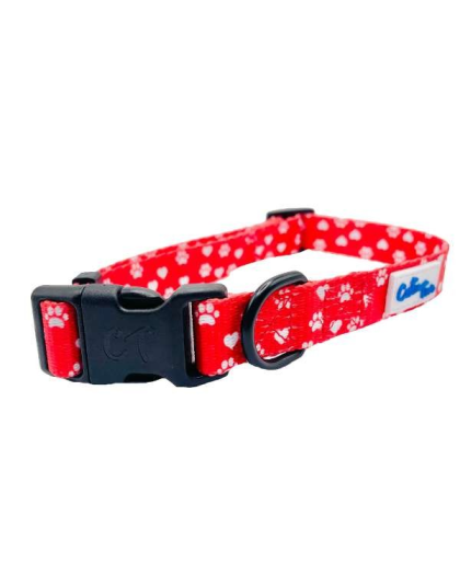 Paw Prints & Hearts Red - Cutie Ties Fun Design Dog Collar - Large