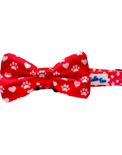 Paw Prints & Hearts Red - Cutie Ties Fun Design Dog Collar - Medium