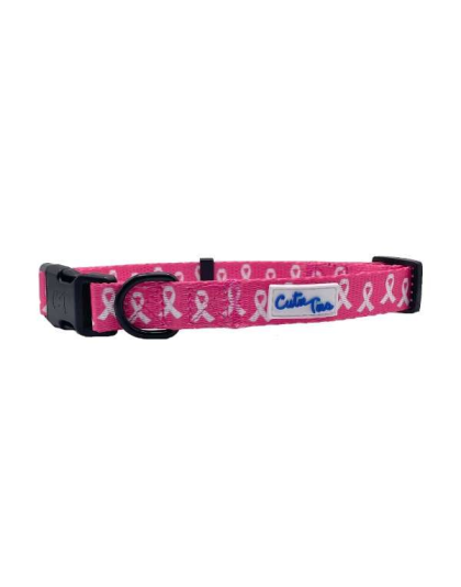 Breast Cancer Awareness Pink - Cutie Ties Fun Design Dog Collar - Large