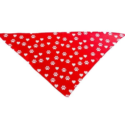 Paw Prints & Hearts Red - Cutie Ties Tie On Dog Bandana - Small
