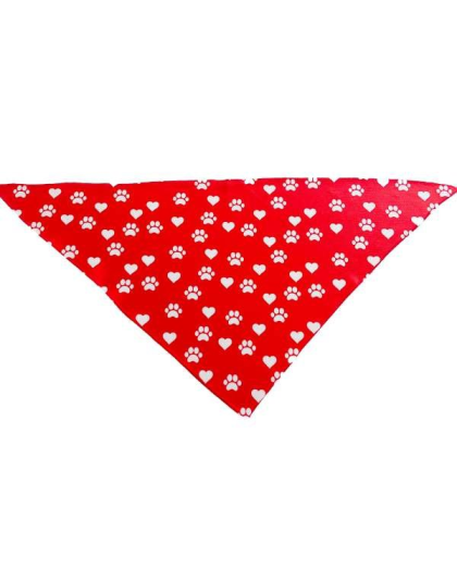 Paw Prints & Hearts Red - Cutie Ties Tie On Dog Bandana - Small