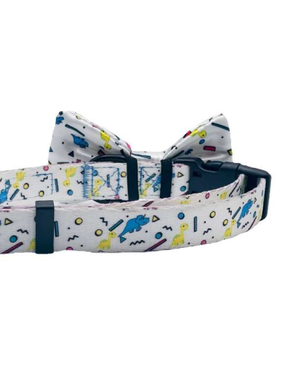 Dino Doggy White - Cutie Ties Dog Bow Tie - One Size