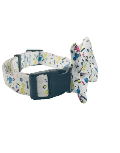 Dino Doggy White - Cutie Ties Dog Bow Tie - One Size