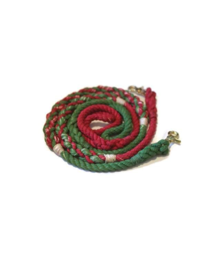 Green and Red  - Rope Dog Leash - Traffic Lead (2 ft)