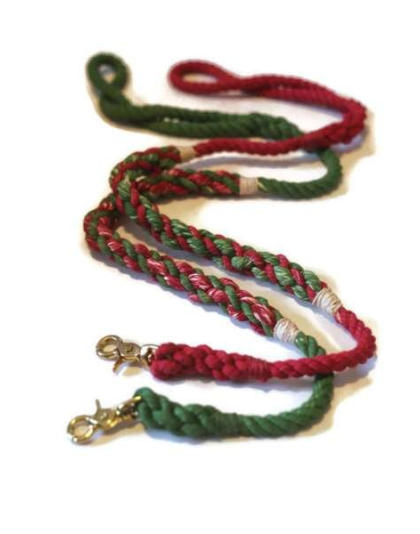 Green and Red  - Rope Dog Leash - Traffic Lead (2 ft)