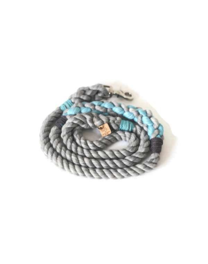 Grey and Aqua 2 - Rope Dog Leash - Traffic Lead (2 ft)
