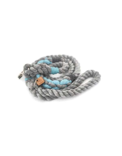 Grey and Aqua 2 - Rope Dog Leash - Traffic Lead (2 ft)