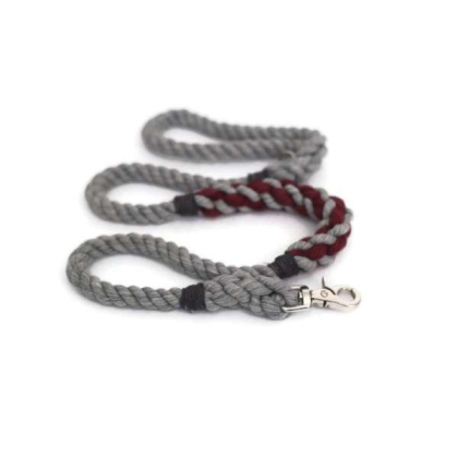 Grey and Burgundy  - Rope Dog Leash - Traffic Lead (2 ft)