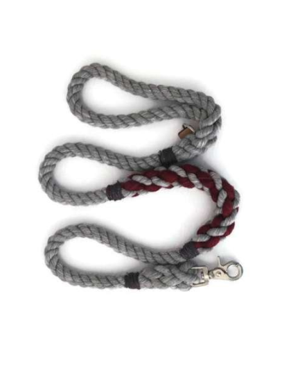 Grey and Burgundy  - Rope Dog Leash - Traffic Lead (2 ft)