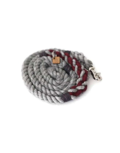 Grey and Burgundy  - Rope Dog Leash - Traffic Lead (2 ft)