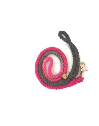 Pink and Grey  - Rope Dog Leash - Traffic Lead (2 ft)