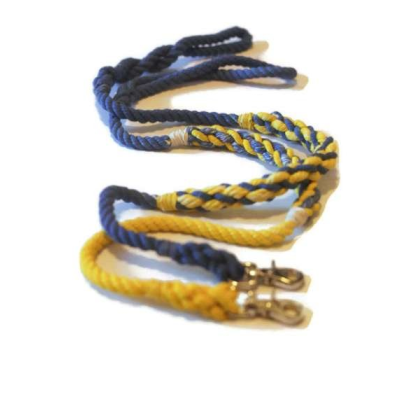 Blue with Yellow  - Weave Rope Dog Leash - Traffic Lead (2 ft)