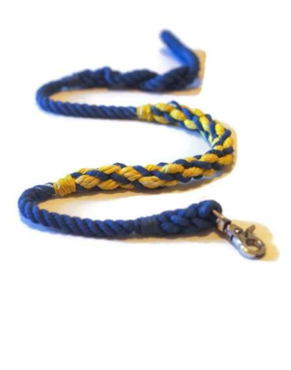 Blue with Yellow  - Weave Rope Dog Leash - Traffic Lead (2 ft)