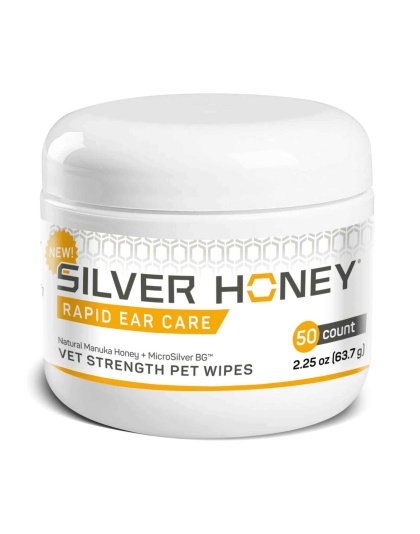 Absorbine Pet - Silver Honey Rapid Ear Care Vet Strength Pet Wipes, 50ct, Manuka Honey & MicroSilver BG