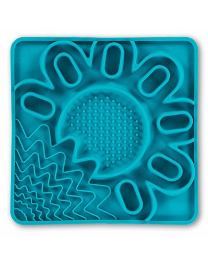 Blue - Messy Mutts Framed Spill Resistant Silicone Interactive Multi-Surface Lick Mat  - 10" x 10"