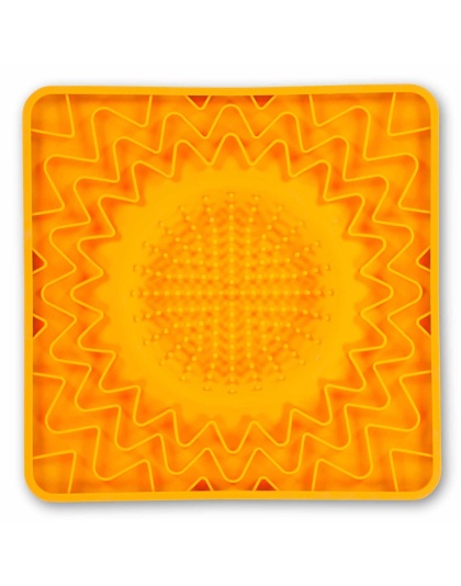 Orange - Messy Mutts Framed Spill Resistant Silicone Interactive Lick Bowl Mat  - 10" x 10"