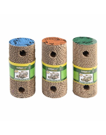 Multipet Cardboard Scratcher Roller Cat Toy Assorted Colors 7.5"