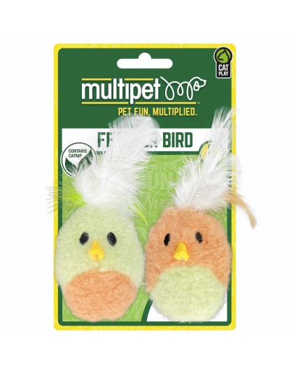 Multipet Feather Bird w/ Catnip Cat Toy Assorted Colors 5" 2pk