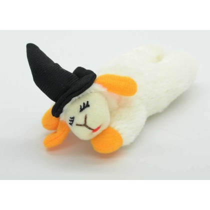 Multipet Halloween Lamb Chop w/ Black Witch Hat Cat Toy 4"