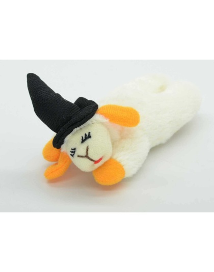Multipet Halloween Lamb Chop w/ Black Witch Hat Cat Toy 4"