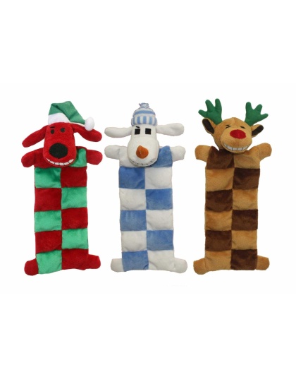 Multipet Loofa(R) Christmas Squeaker Mat Assortment (Santa, Reindeer, Snowman) 12"