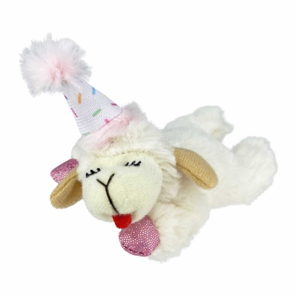 Pink - Multipet Lamb Chop w/ Birthday Hat Cat Toy - 4"