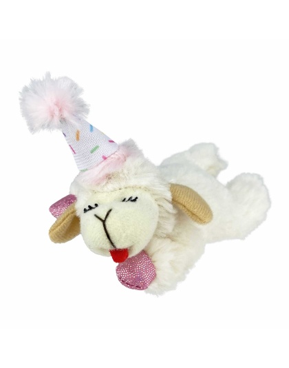 Pink - Multipet Lamb Chop w/ Birthday Hat Cat Toy - 4"