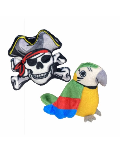 Multipet Margaritaville(R) Pirate Skull and Parrot Cat Toy 5" 2pk