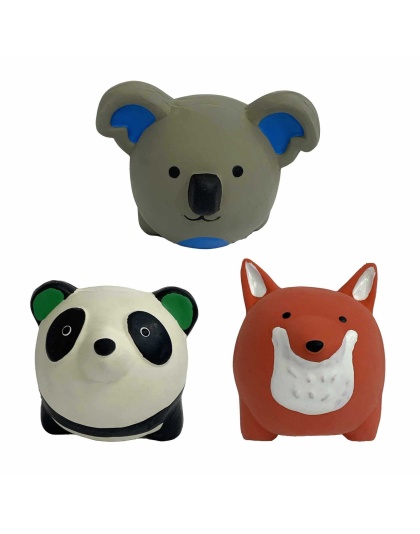 Multipet Minipet Latex Round Animals Dog Chew Toy Assorted Animals 2.5"