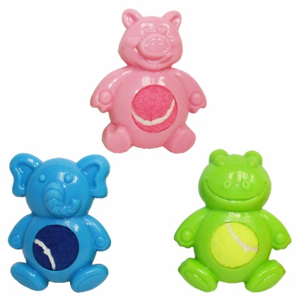 Multipet Minipet Tennis Tummies Fetch Dog Toy  Assorted Animals 4"