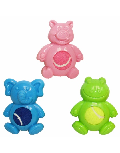 Multipet Minipet Tennis Tummies Fetch Dog Toy  Assorted Animals 4"