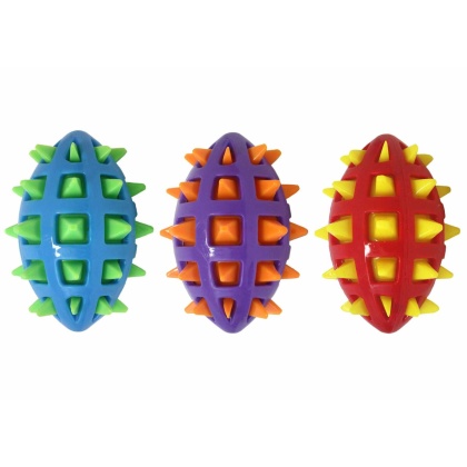 Multipet Spike TPR Football Dog Chew Toy Assorted Colors 5"