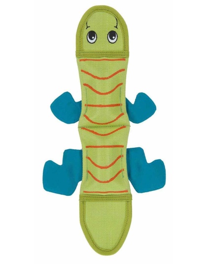 Green - Outward Hound Fire Biterz Lizard Durable Fire Hose Dog Toy  - Medium