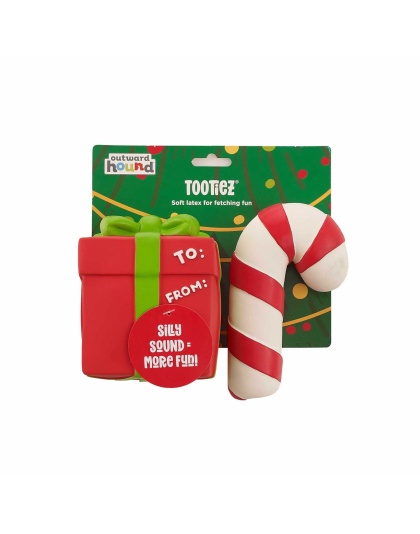 Outward Hound Tootiez Gift/Candy Cane Latex Rubber Dog Toy 2pk