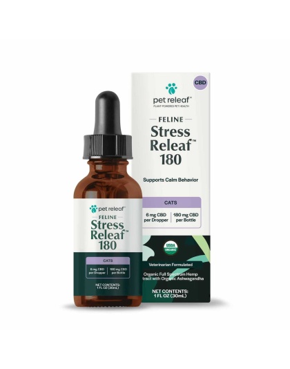 Pet Releaf Feline Stress Releaf CBD Oil Organic 180 MG CBD with Ashwagandha and Catnip