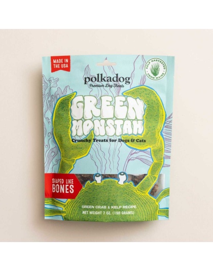 Polkadog Green Monstah Bone Shaped Crunchy Dog and Cat Treats 7oz